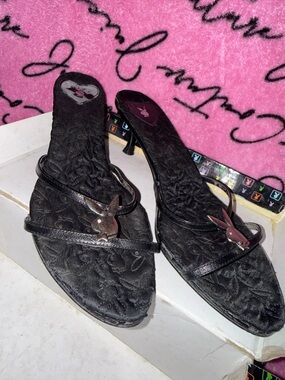PLAYBOY Black Quilted kitten Heels with Bunny Charm